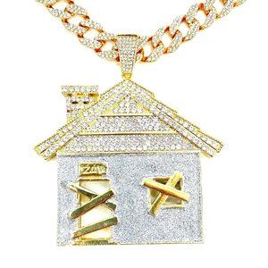 Iced Trap House Pendant w/ 24" Iced Cuban Chain